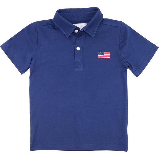 Navy Embroidered Flag Knit Polo