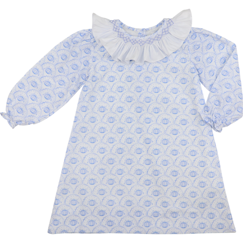 Blue Smocked Scalloped Pumpkin Dress