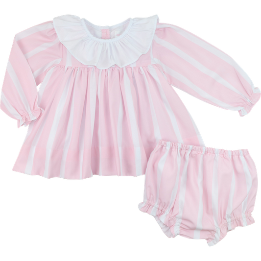 Pink And White Striped Ruffle Diaper Set