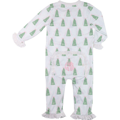 Green And Pink Knit Ribbons And Christmas Trees Zipper Pajamas