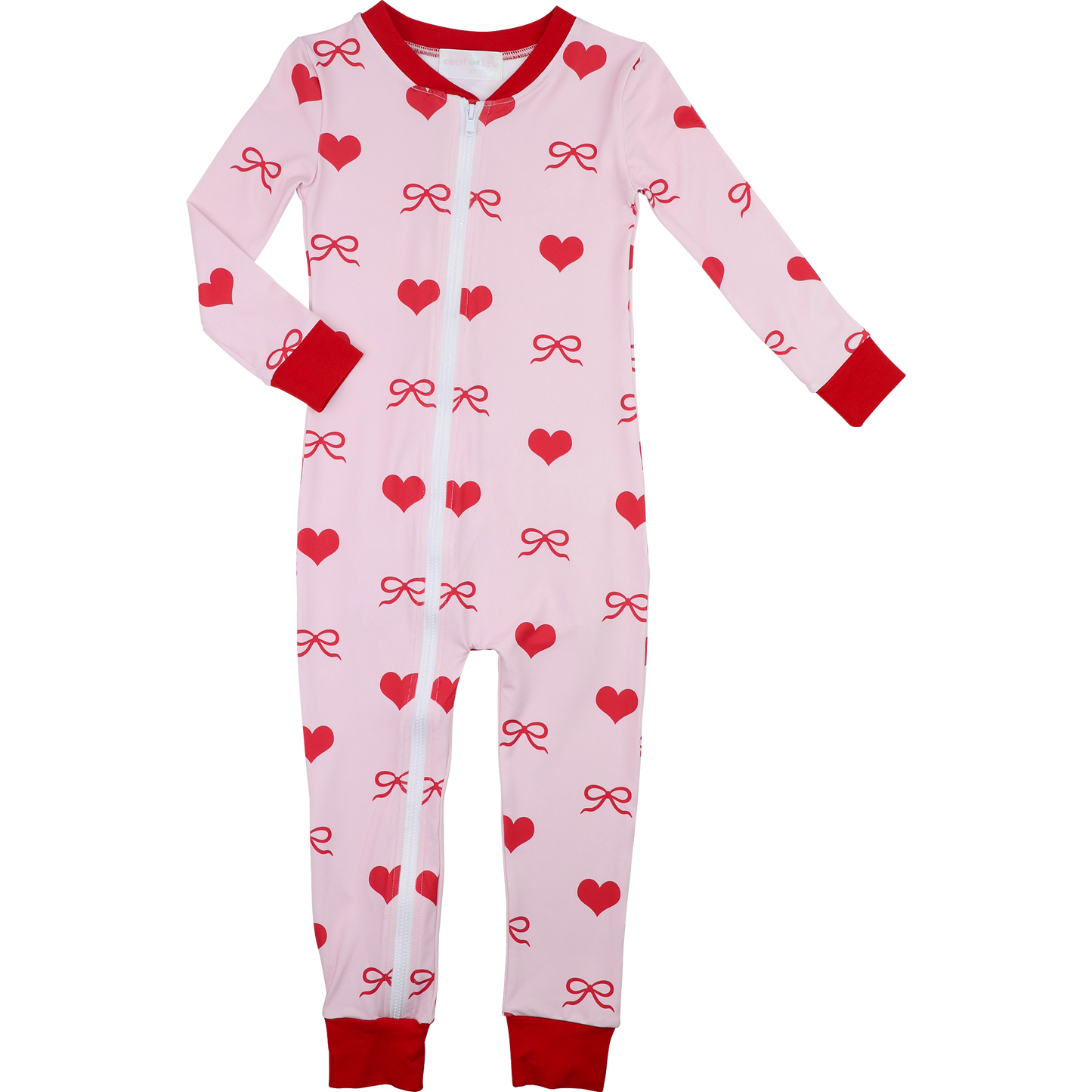 Pink And Red Heart And Bow Knit Zipper Pajamas