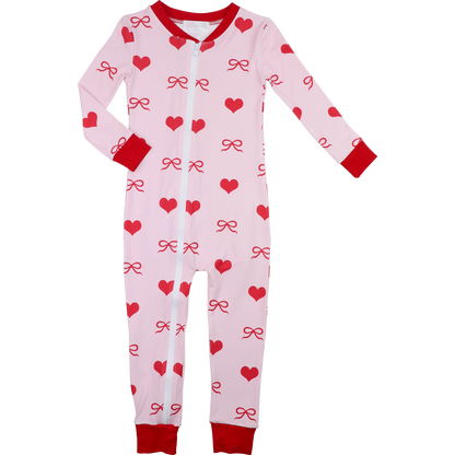 Pink And Red Heart And Bow Knit Zipper Pajamas