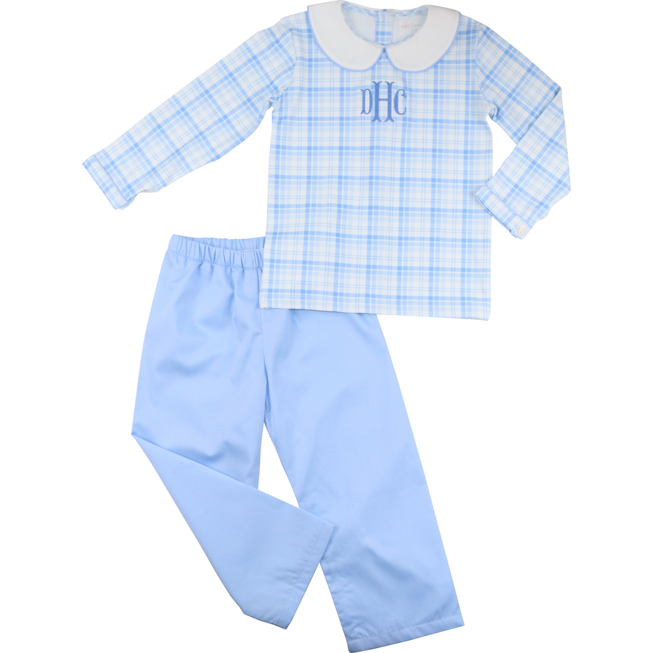 Boys Blue Plaid Pant Set