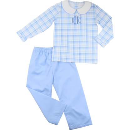 Boys Blue Plaid Pant Set