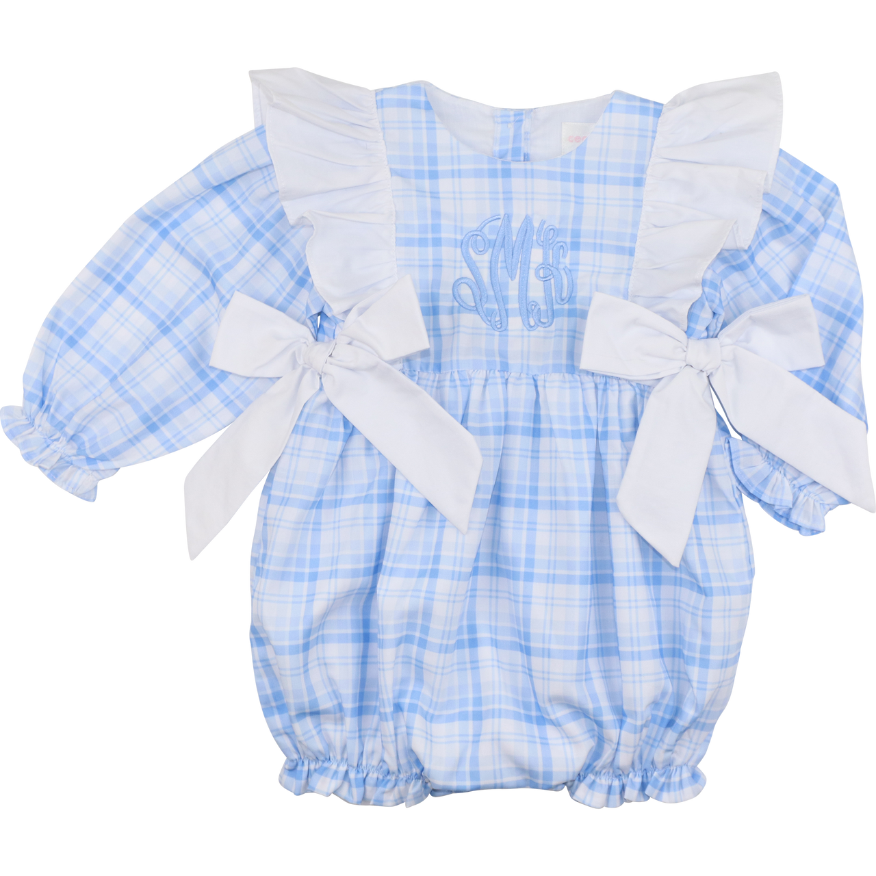 Girls Blue Plaid Bow Bubble