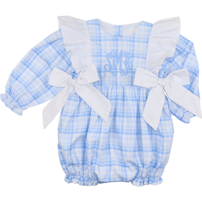 Girls Blue Plaid Bow Bubble