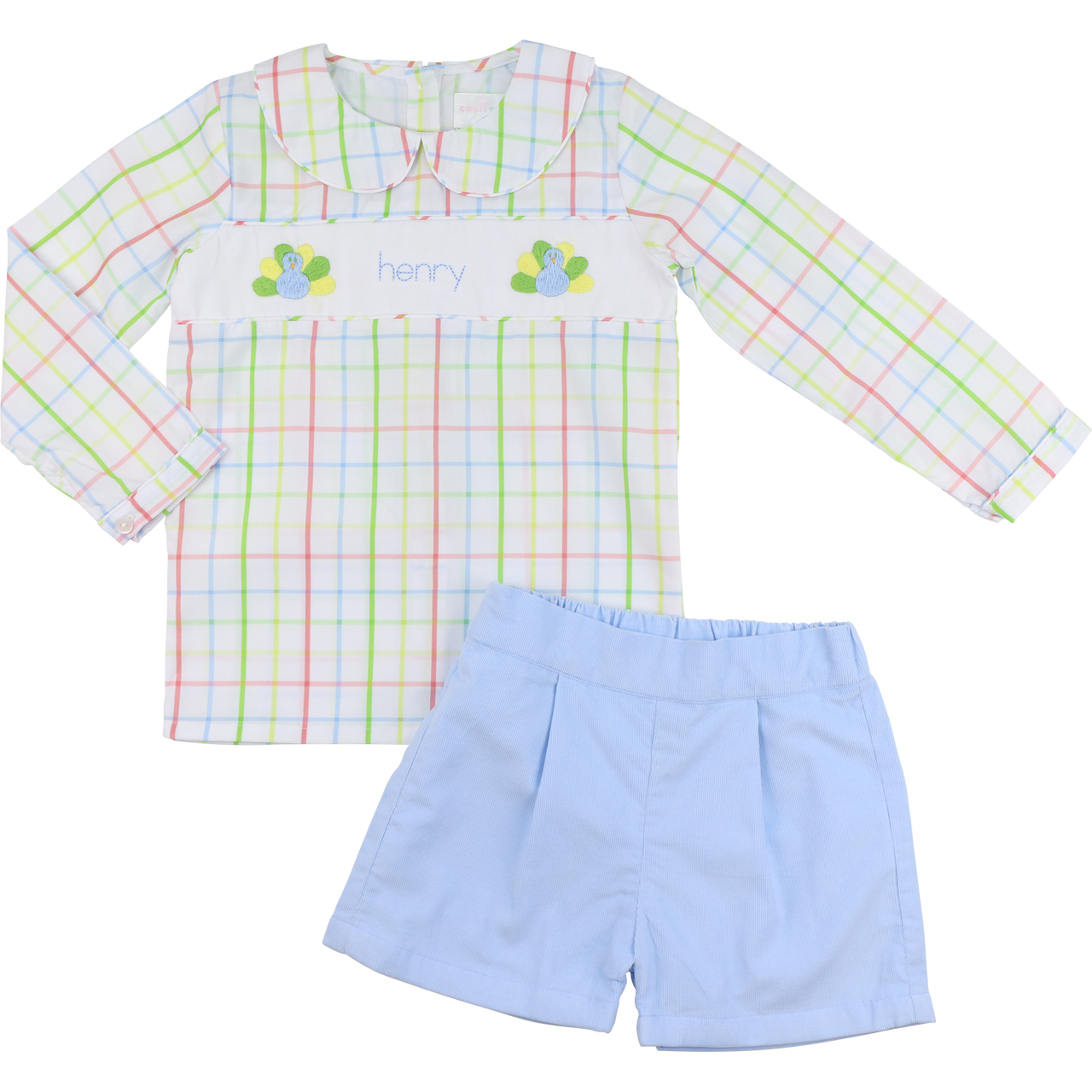 Windowpane Embroidered Turkey Short Set