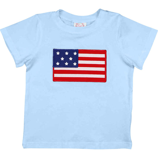 Blue Knit Applique Flag Tee Shirt