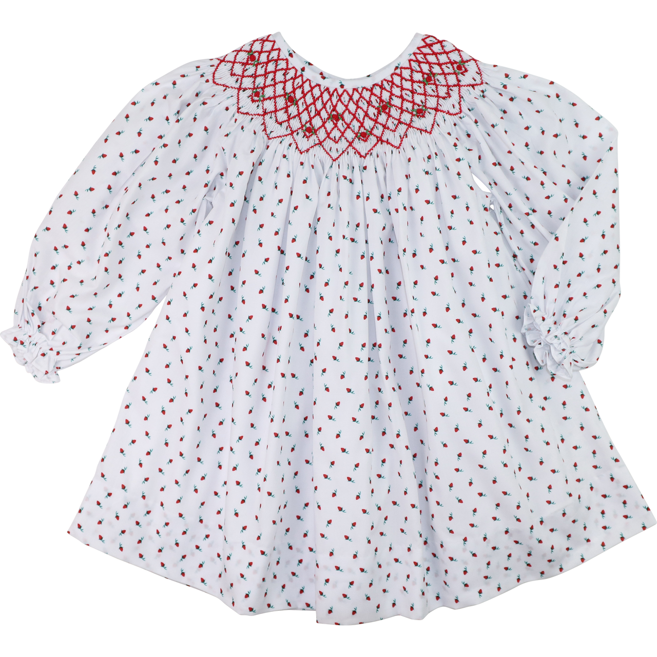 Red Smocked Rosebud Dress