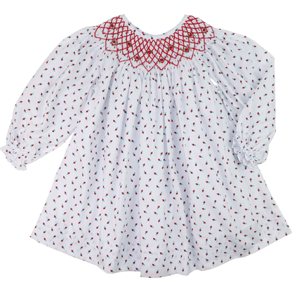 Red Smocked Rosebud Dress