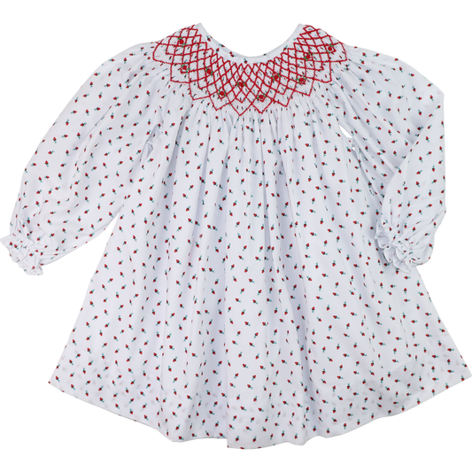 Red Smocked Rosebud Dress