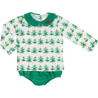 Green Christmas Tree Print Diaper Set