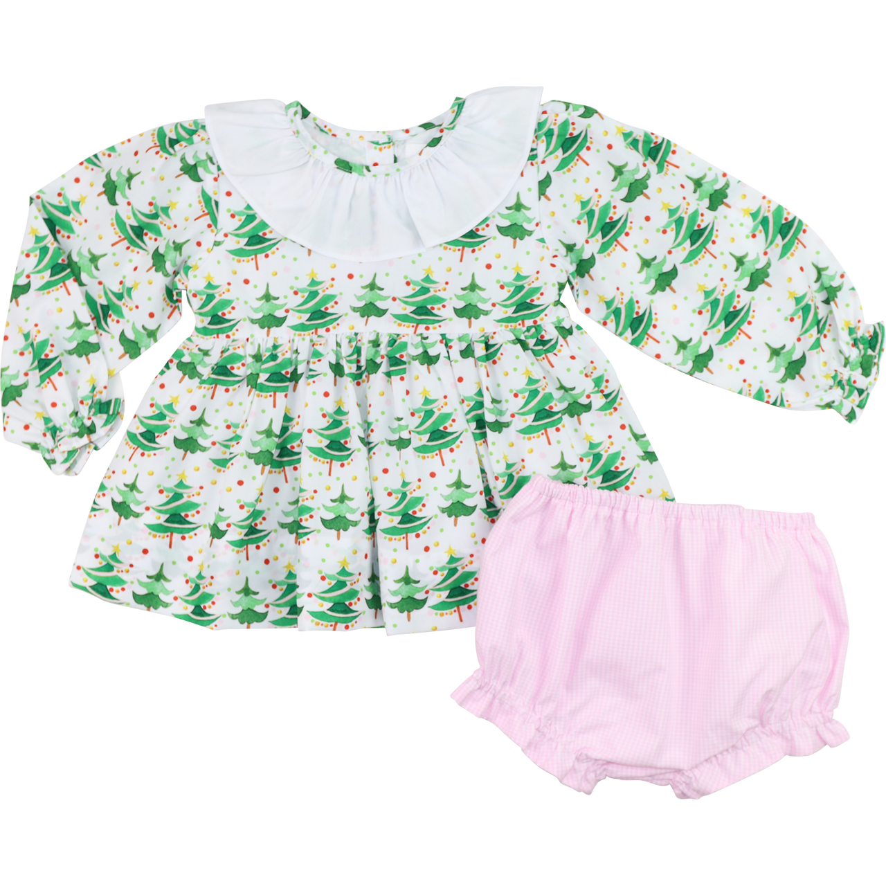 Green And Pink Christmas Tree Print Diaper Set