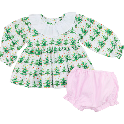 Green And Pink Christmas Tree Print Diaper Set