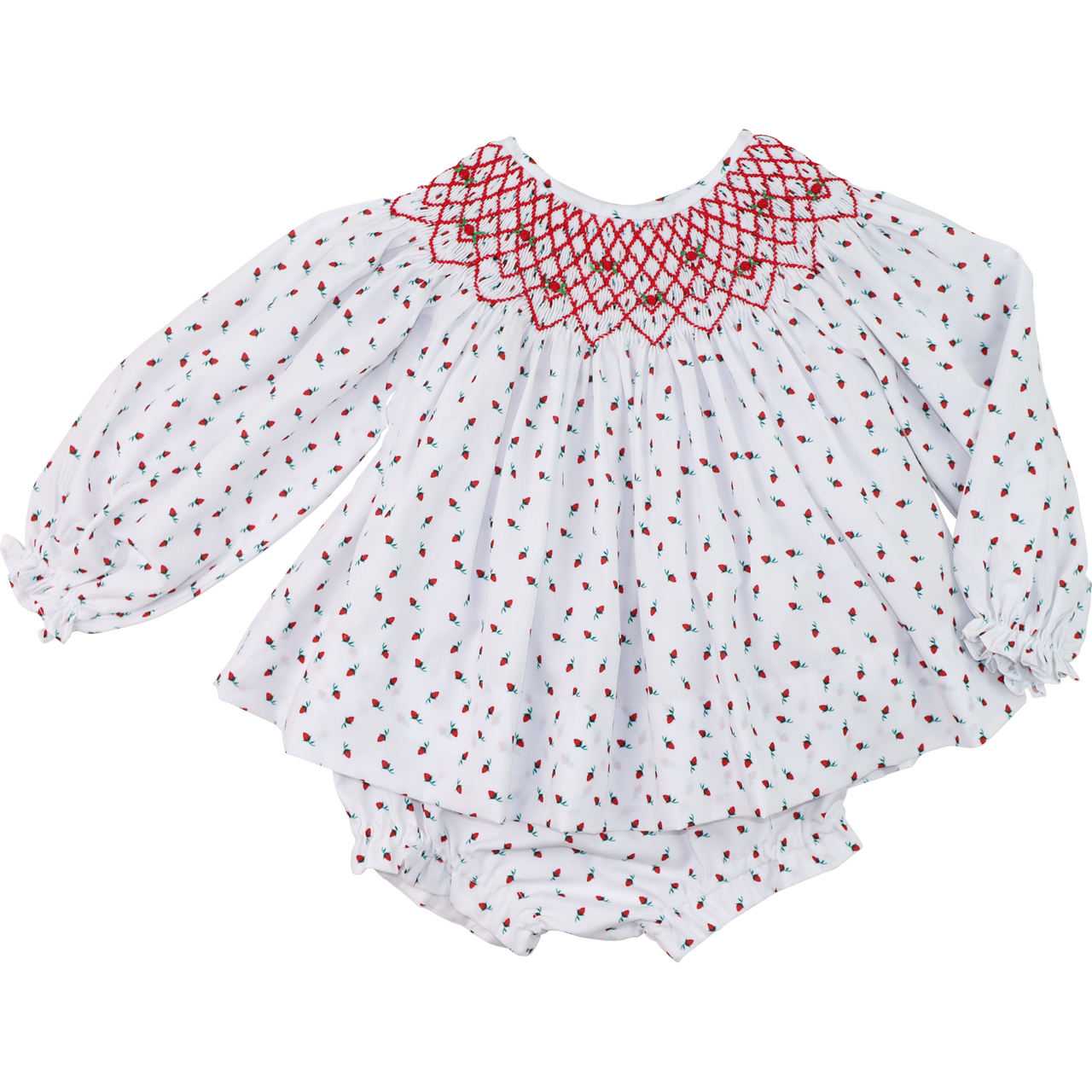 Red Smocked Rosebud Diaper Set