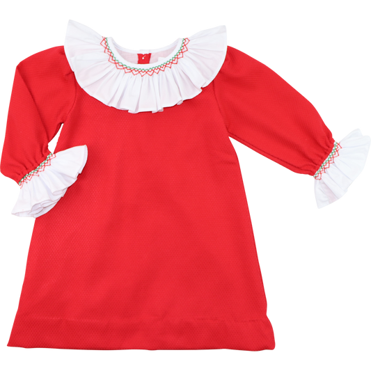 Red Honeycomb Smocked Holiday Dress