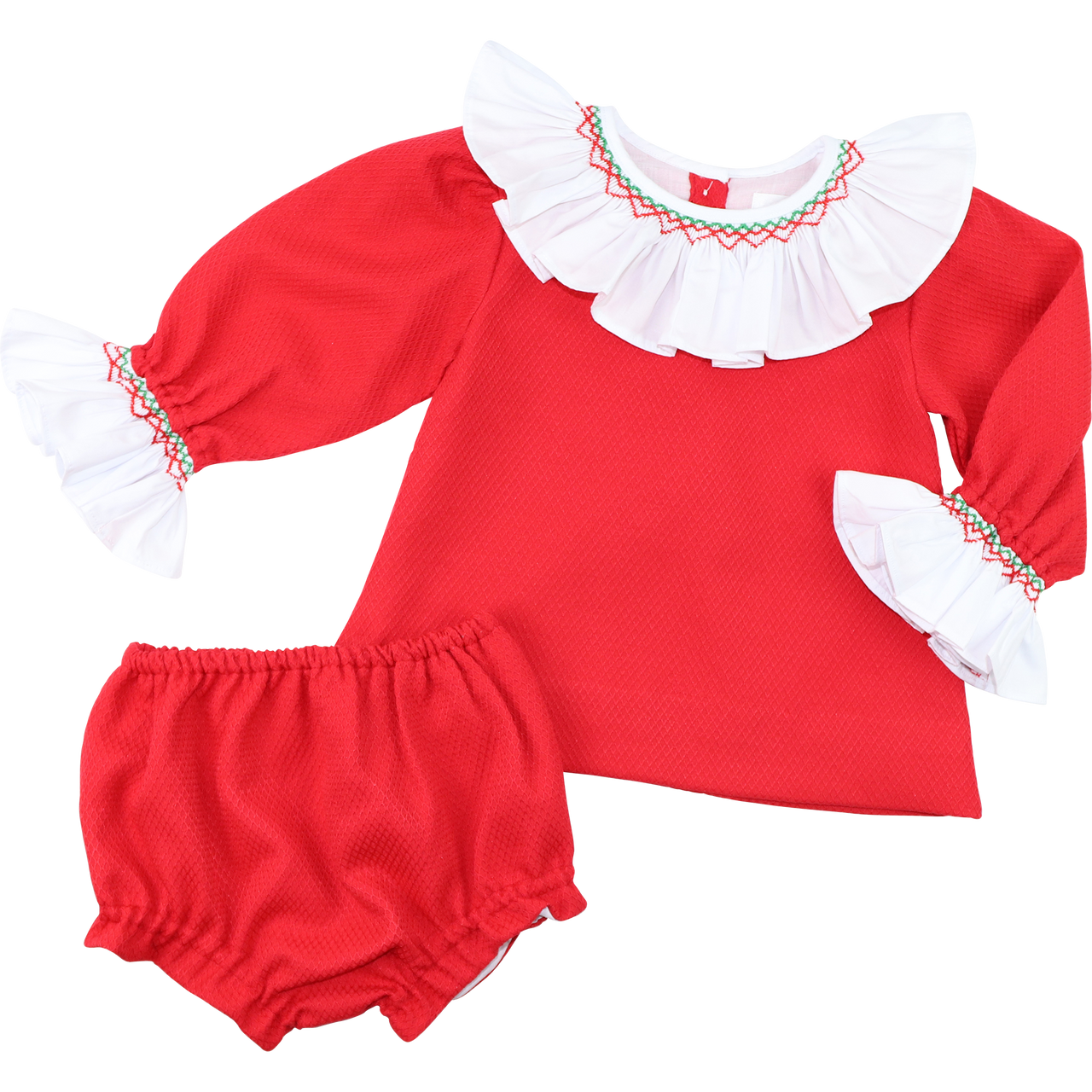 Red Honeycomb Smocked Holiday Diaper Set