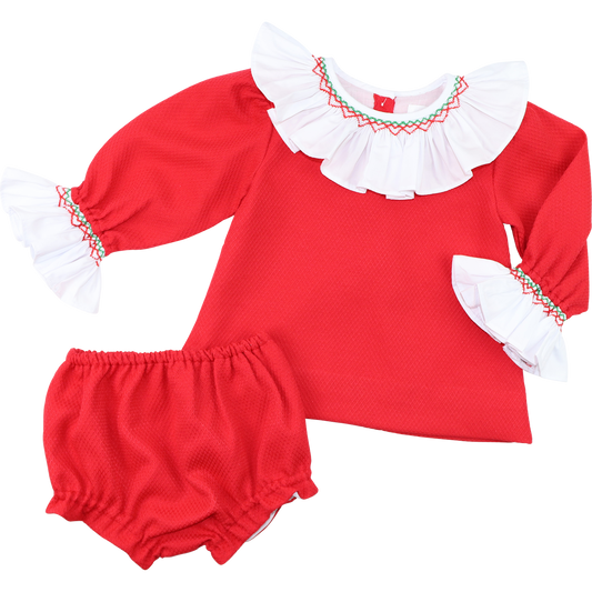 Red Honeycomb Smocked Holiday Diaper Set