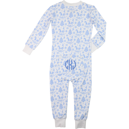 Blue Christmas Rocking Horse Knit Zipper Pajamas