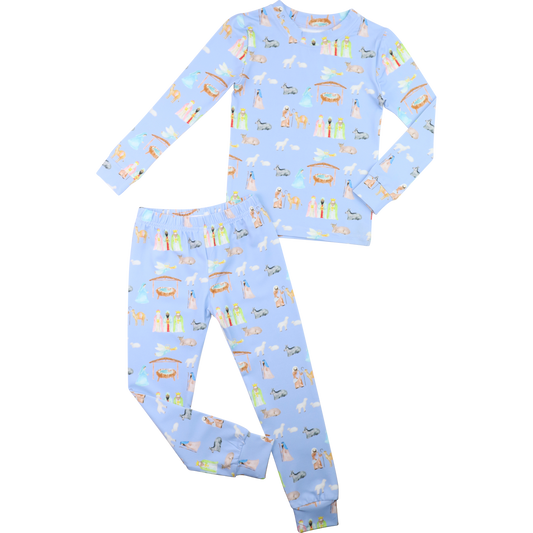 Blue Nativity Scene Knit Pajamas