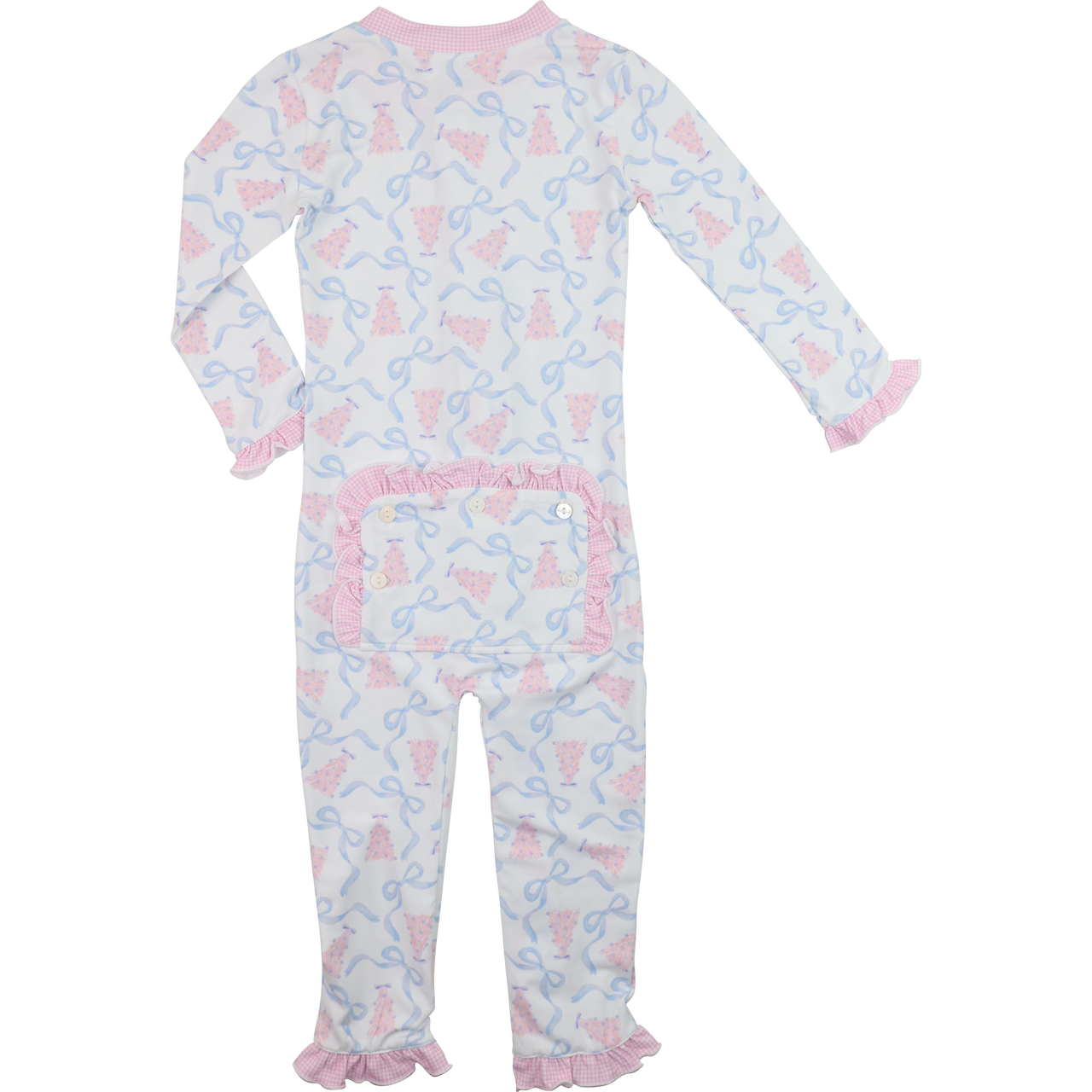 Pink And Blue Christmas Tree And Bow Knit Zipper Pajamas