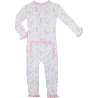 Pink And Green Christmas Tree And Bow Knit Zipper Pajamas