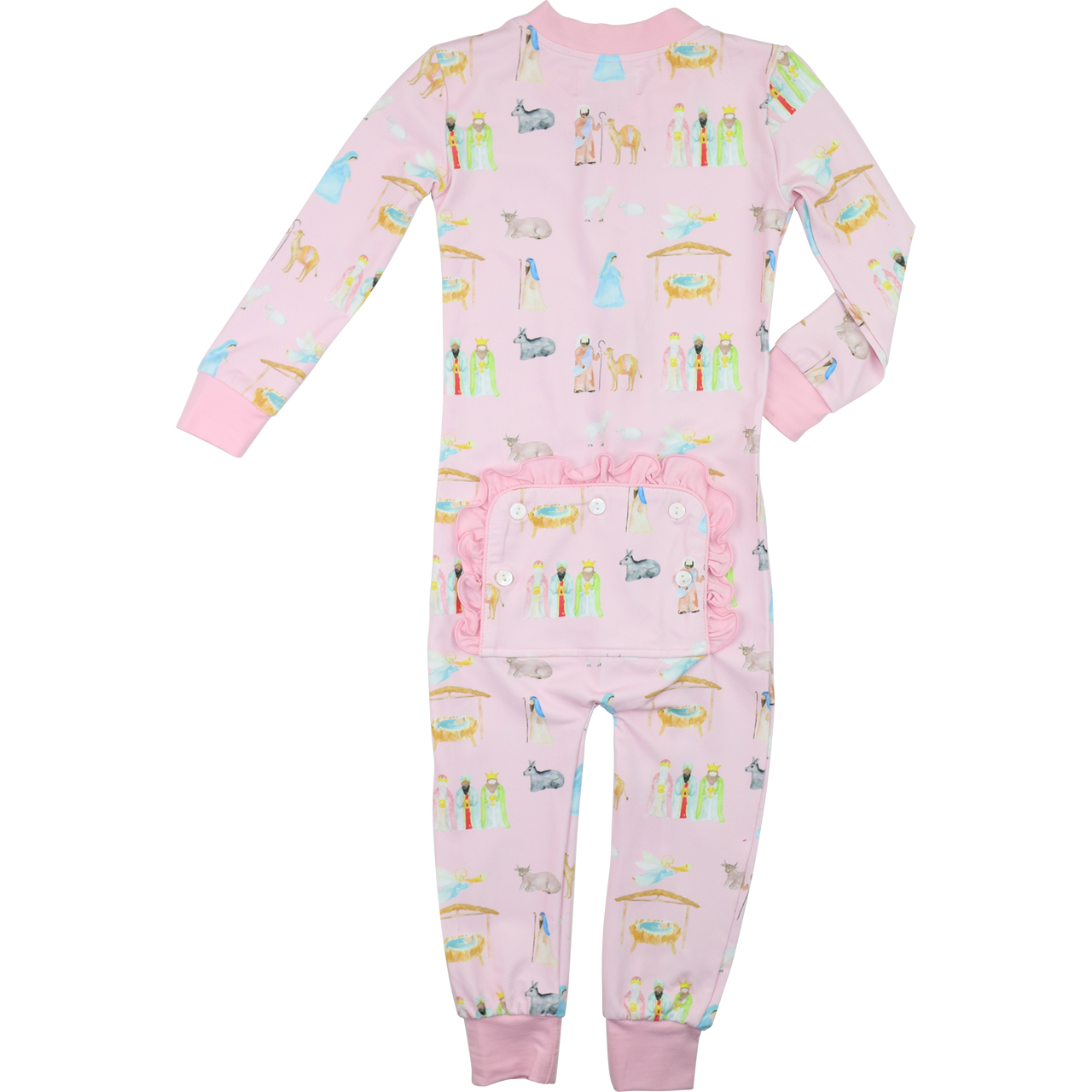 Pink Nativity Scene Knit Zipper Pajamas