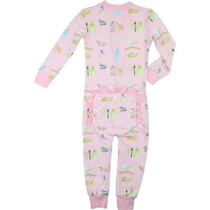 Pink Nativity Scene Knit Zipper Pajamas