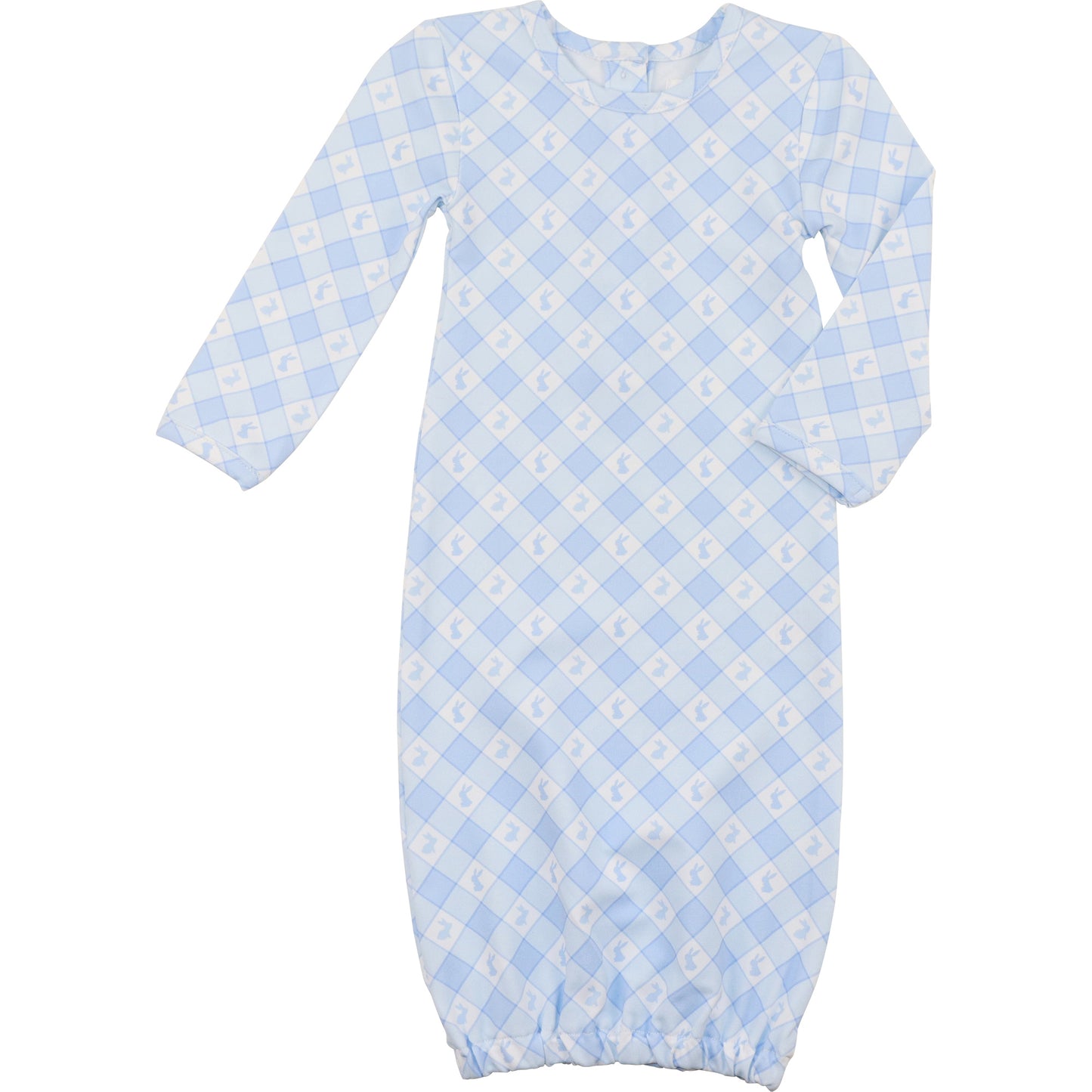 Blue Check Bunny Knit Baby Gown