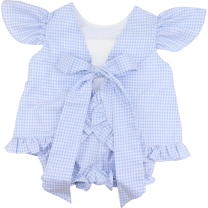 Blue Gingham Custom Smocked Diaper Set