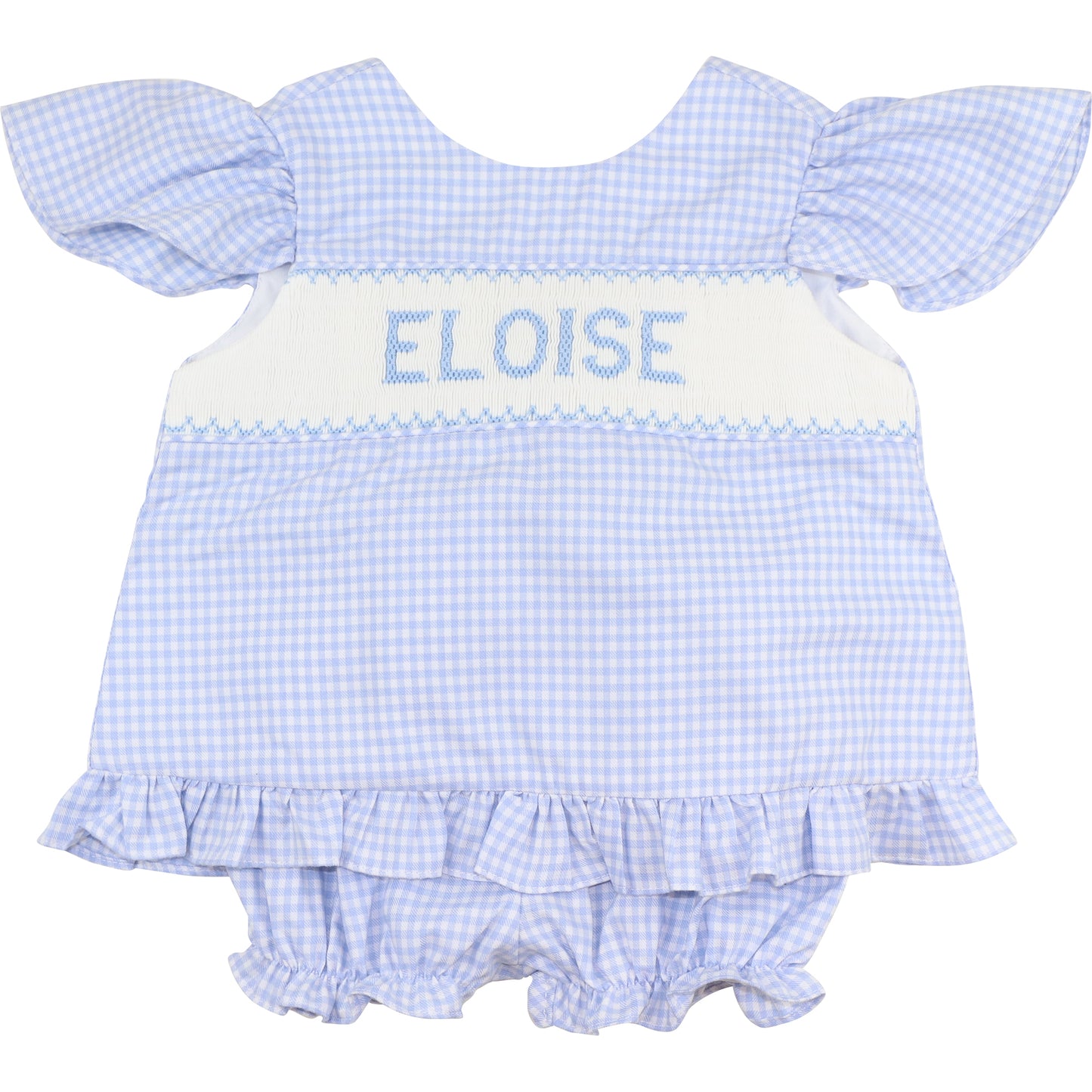 Blue Gingham Custom Smocked Diaper Set