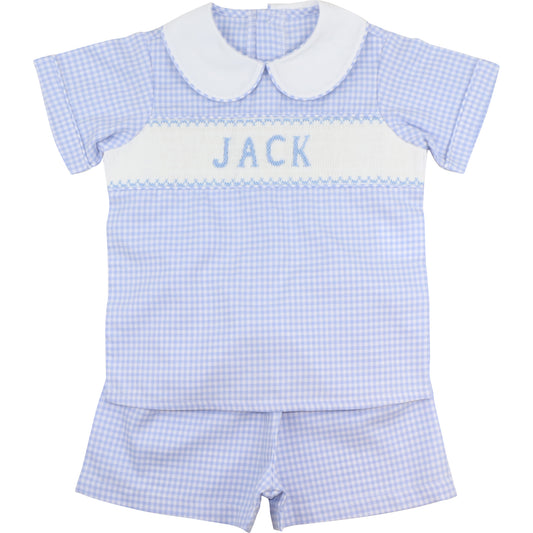 Blue Gingham Custom Smocked Short Set