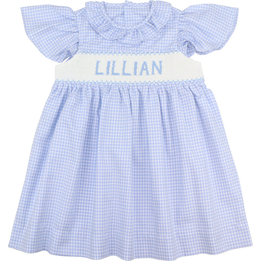 Blue Gingham Custom Smocked Dress