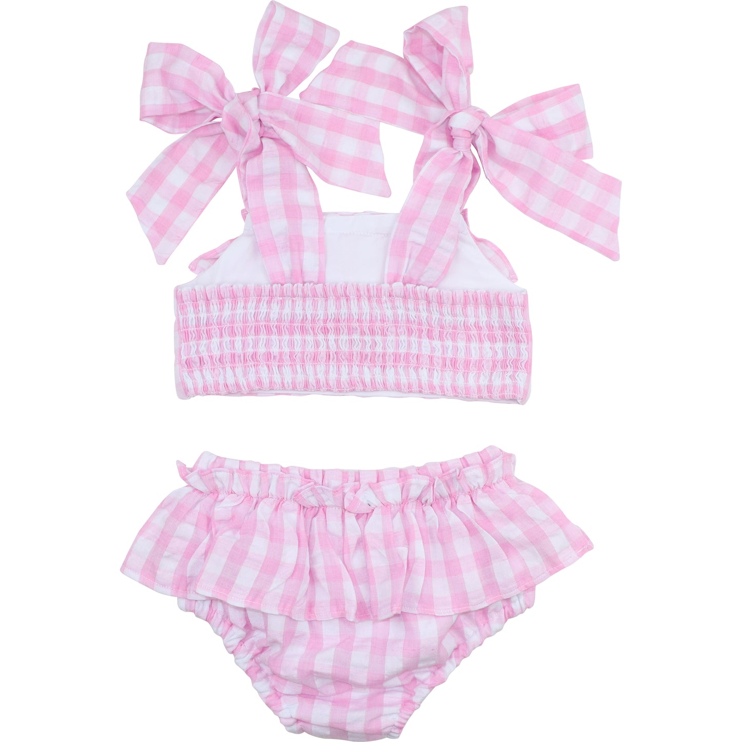 Pink Check Seersucker Ruched Bikini