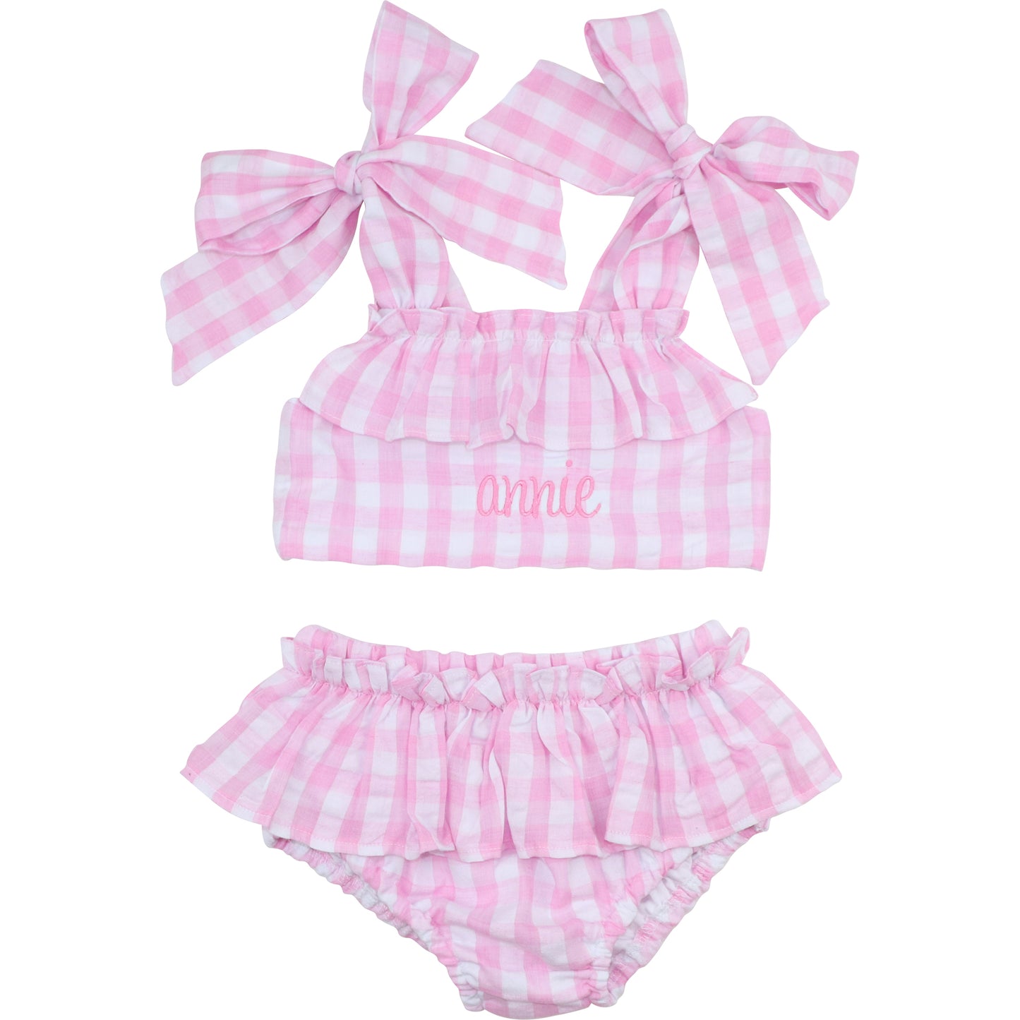 Pink Check Seersucker Ruched Bikini