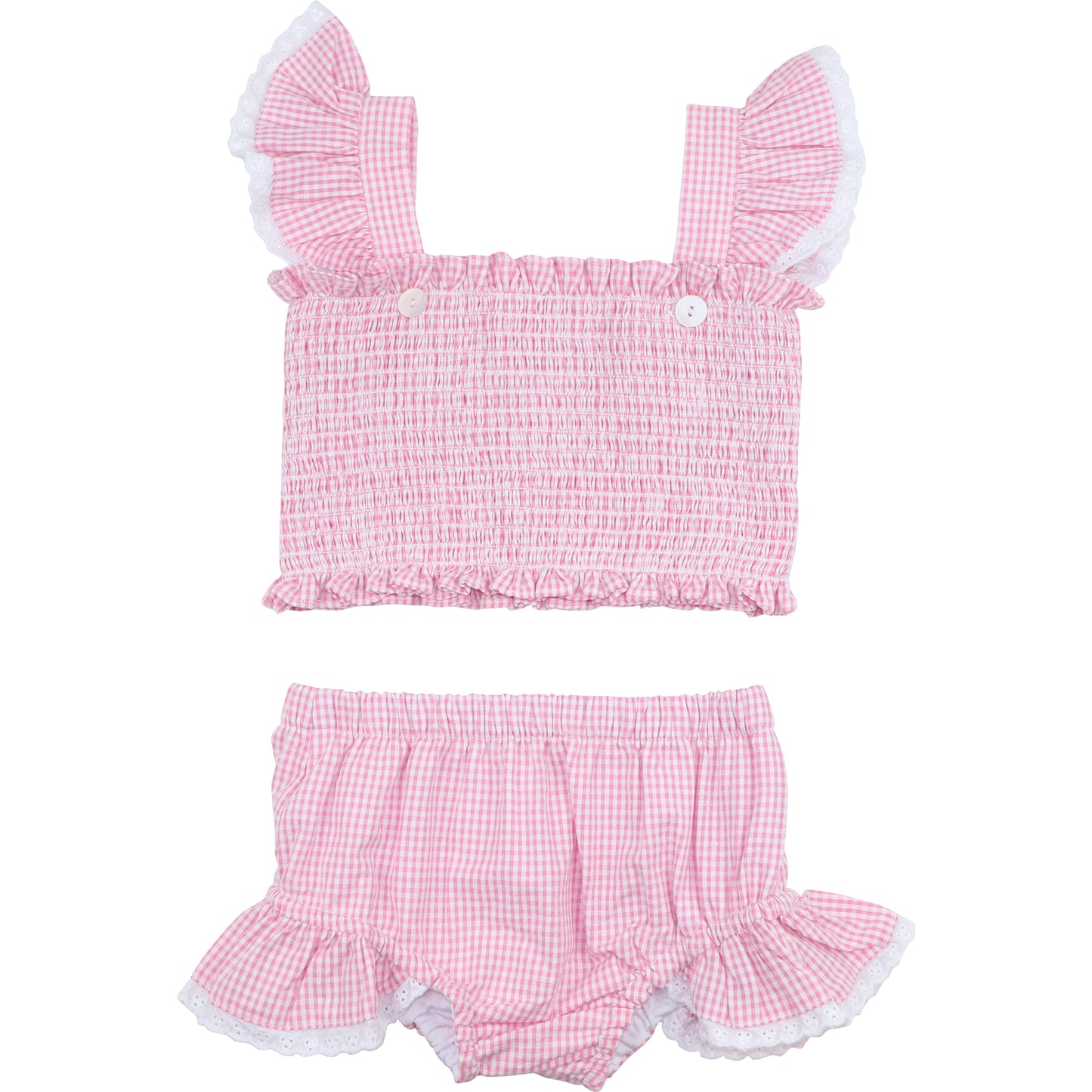 Pink Gingham Seersucker Smocked Vintage Bikini