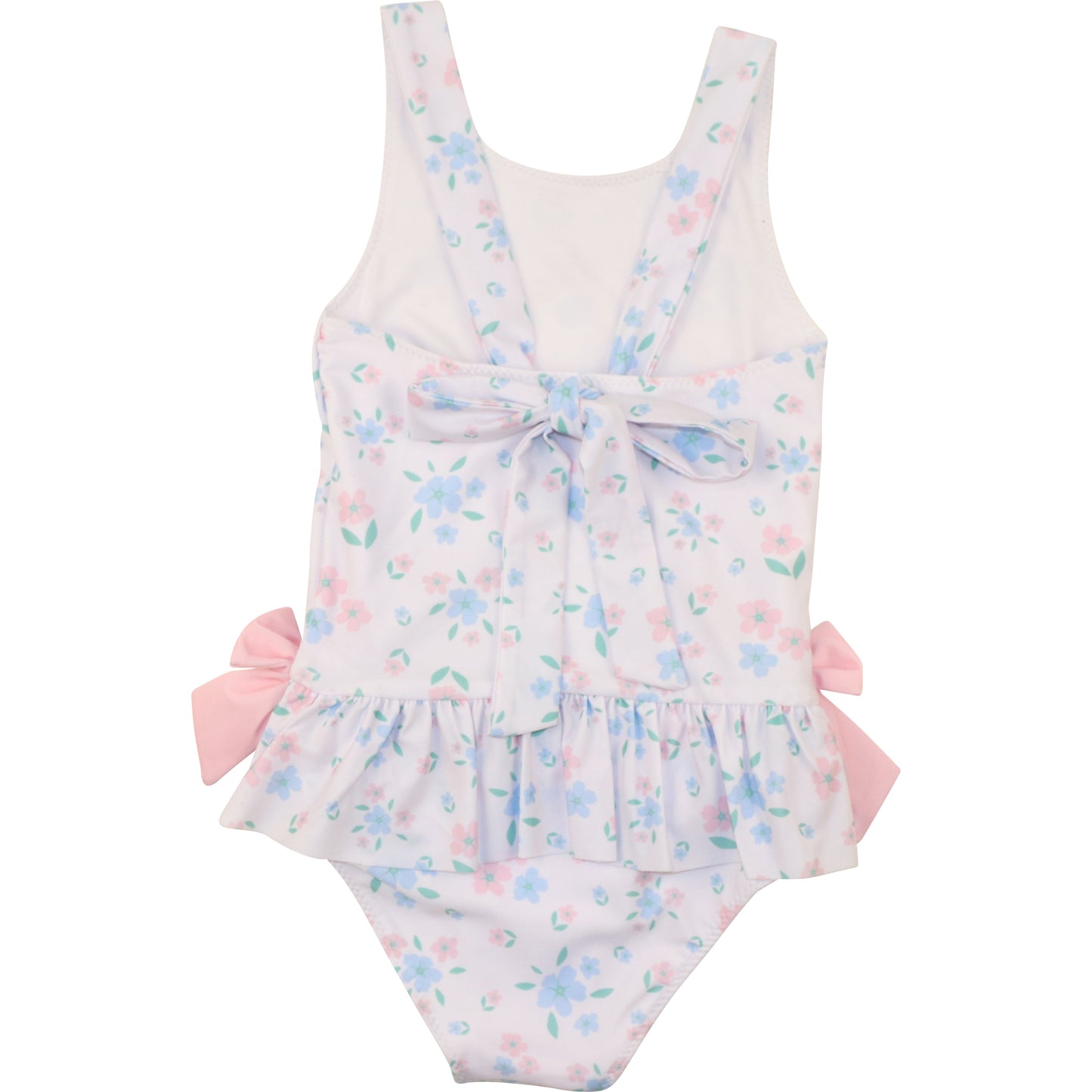 Pink And Blue Flower Print Lycra Swimsuit