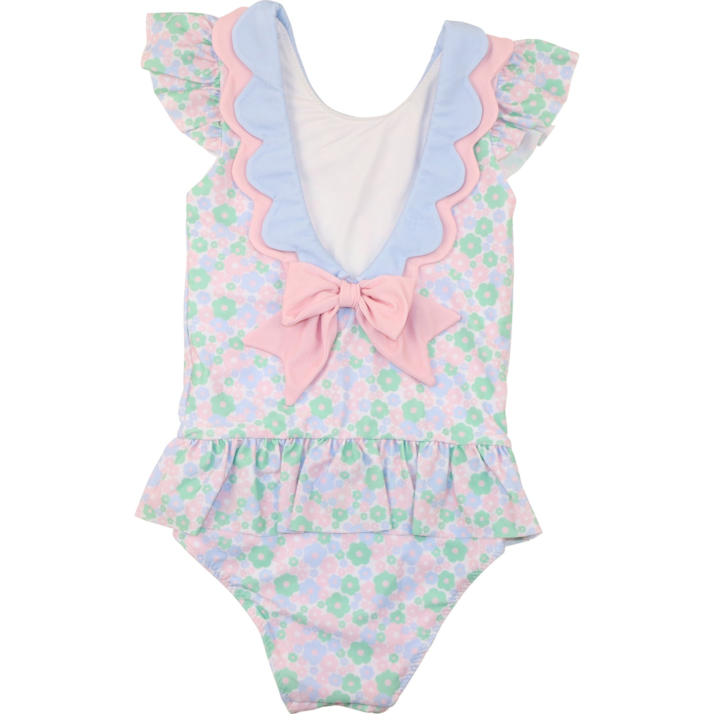 Pink Pastel Floral Scalloped Lycra Swimsuit