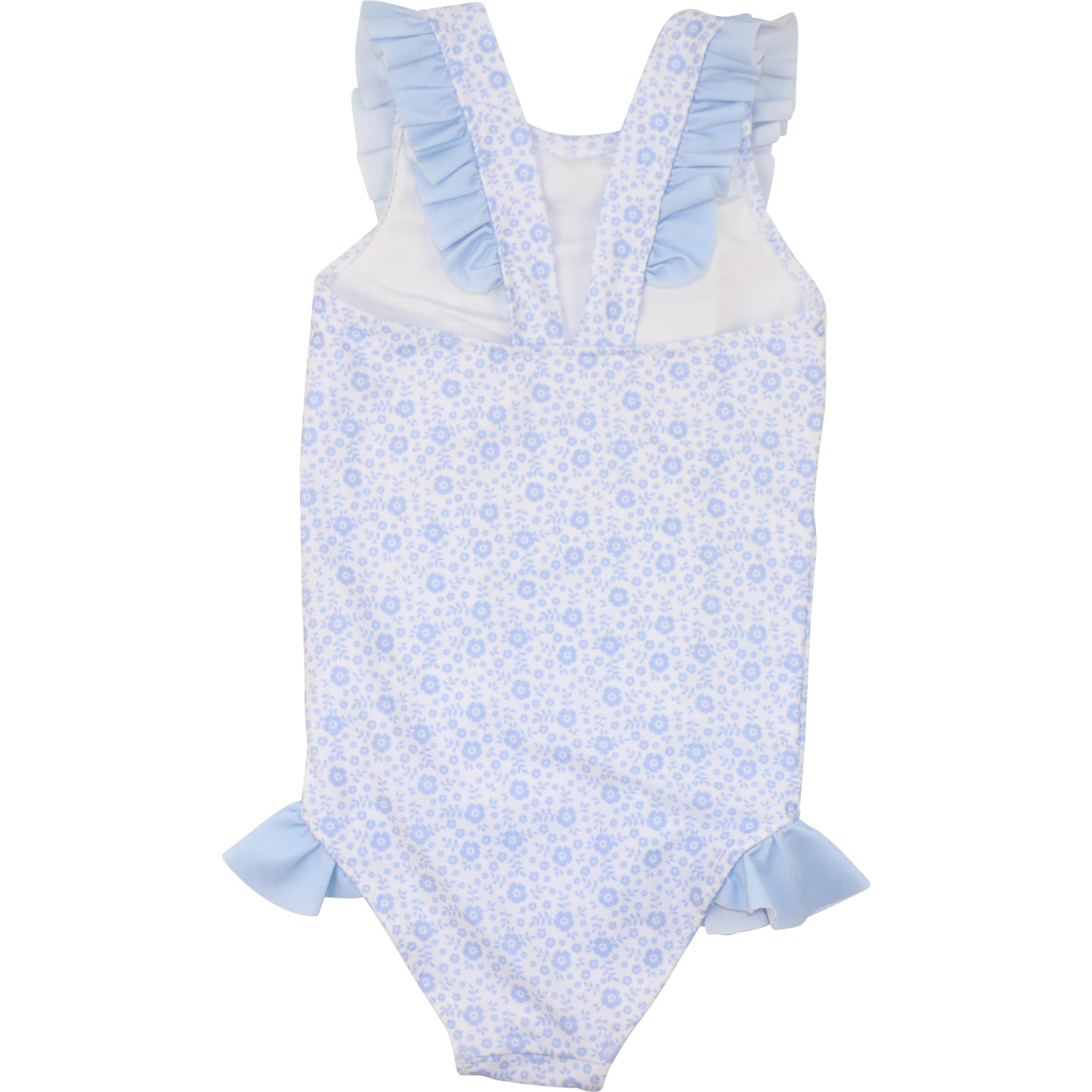 Blue And White Floral Lycra Swimsuit