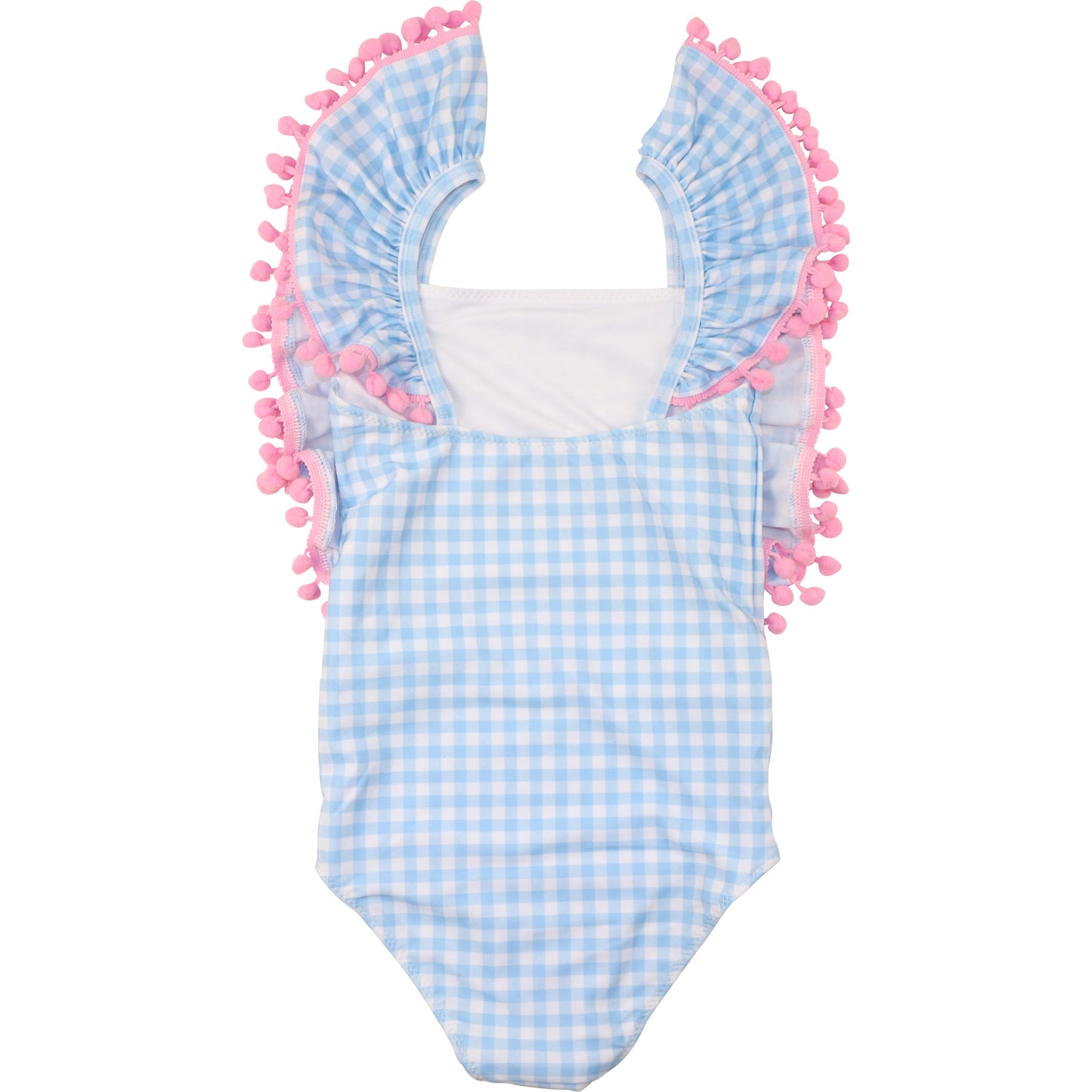 Blue Gingham Pom Pom Lycra Swimsuit