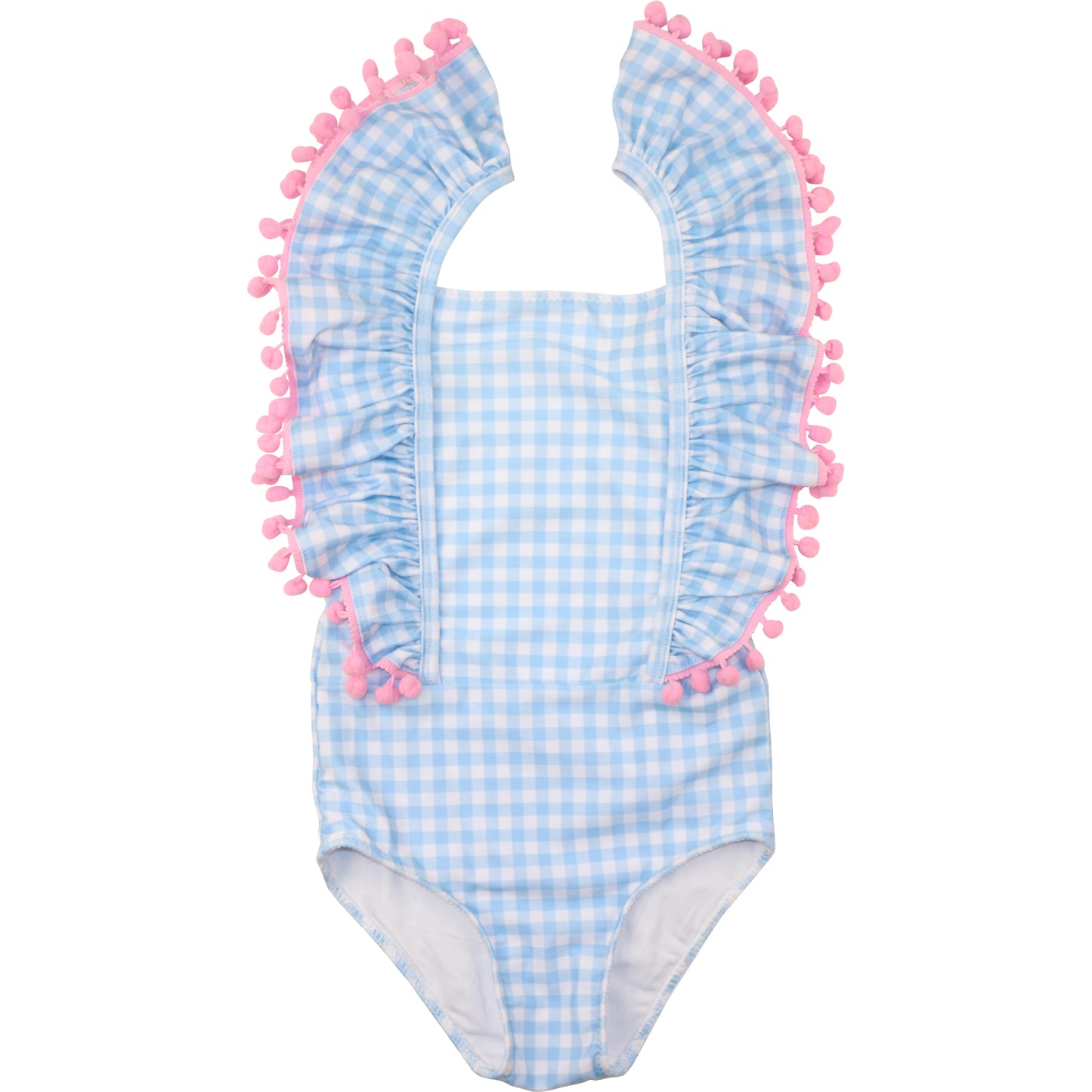 Blue Gingham Pom Pom Lycra Swimsuit