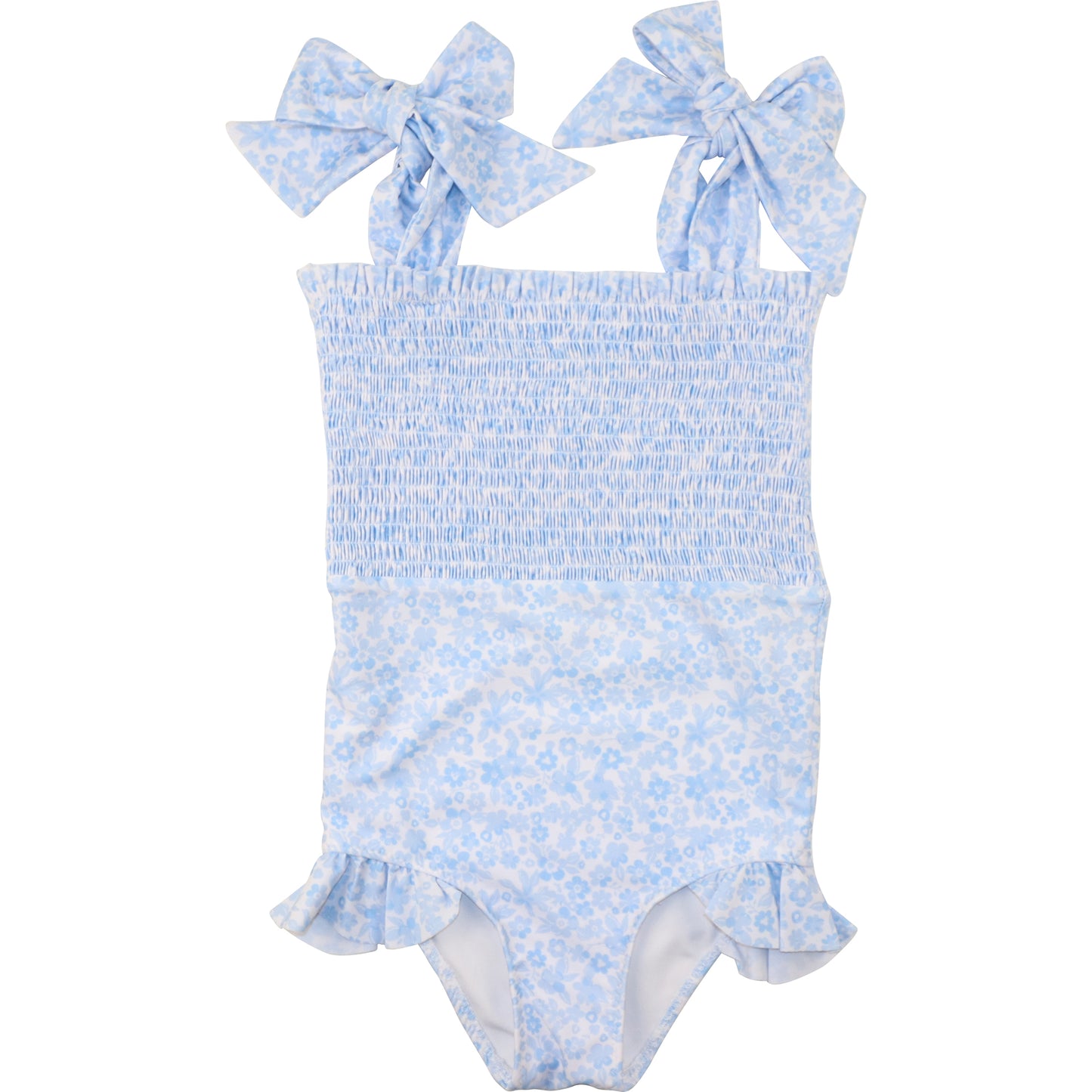 Blue Floral Ruched Lycra Swimsuit