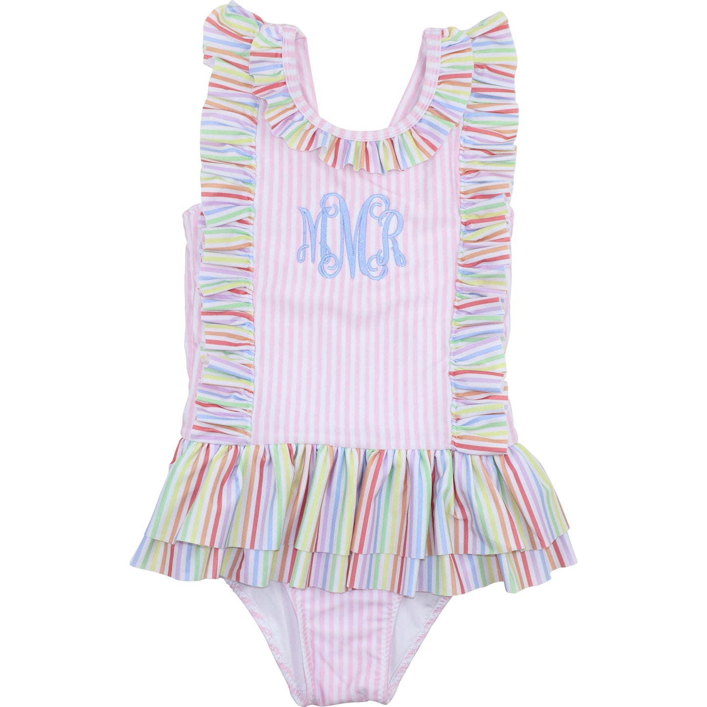 Pink And Multicolored Striped Lycra Swimsuit