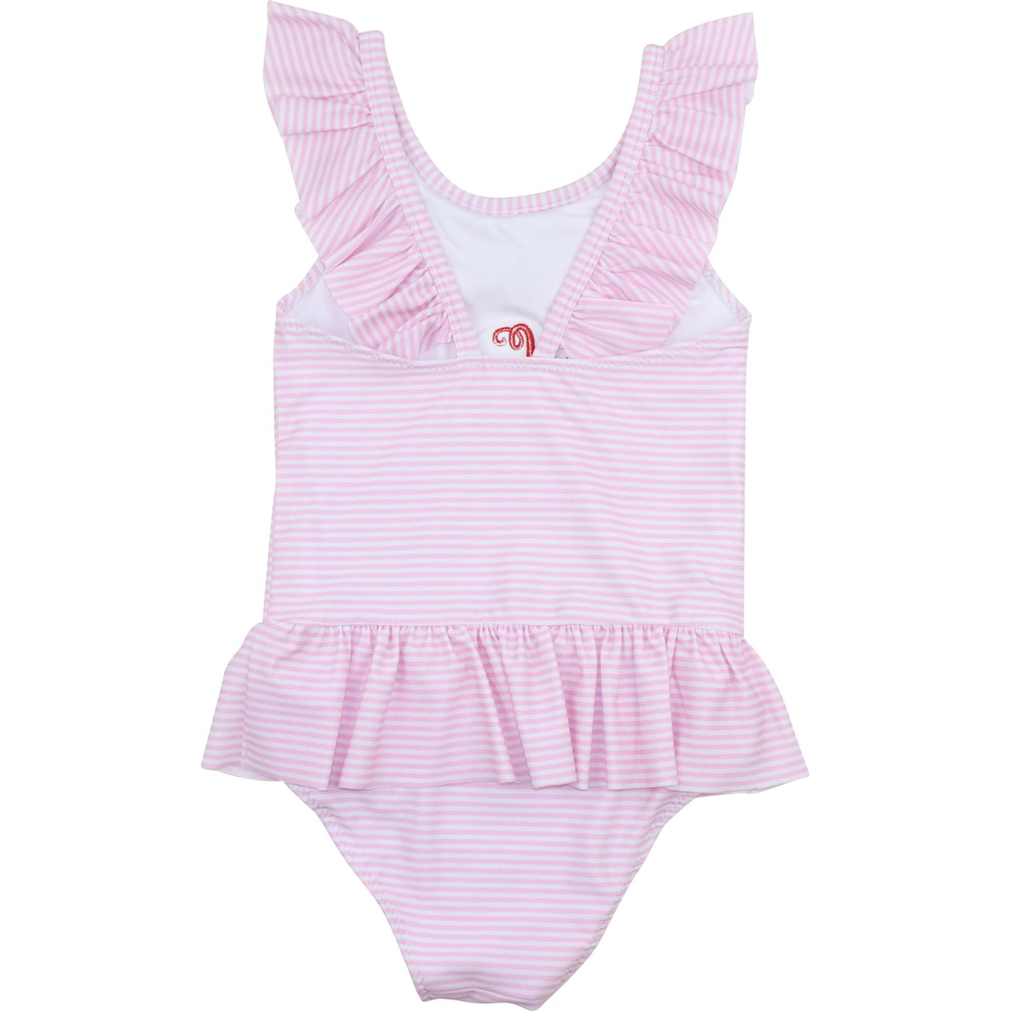 Pink Striped Applique Watermelon Lycra Swimsuit