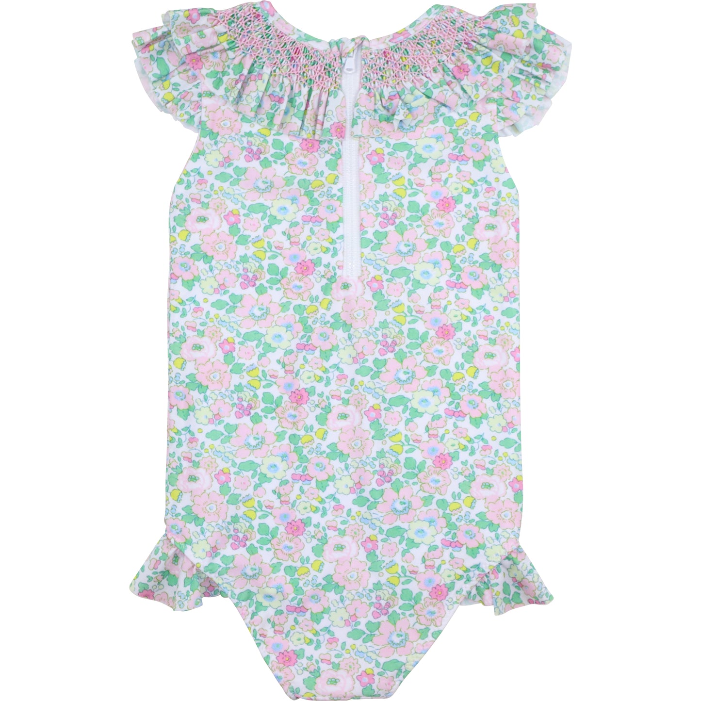 Pink And Green Smocked Liberty Floral Lycra Swimsuit