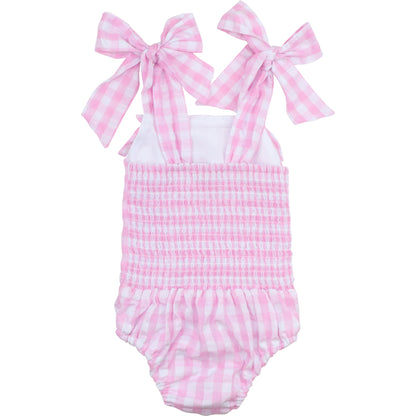 Pink Check Seersucker Ruched Swimsuit