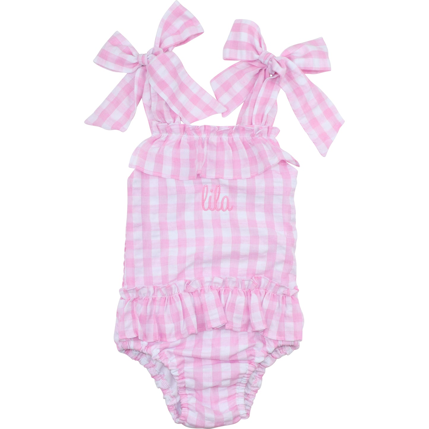 Pink Check Seersucker Ruched Swimsuit