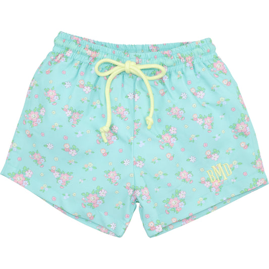 Mint And Yellow Floral Bouquet Swim Trunks