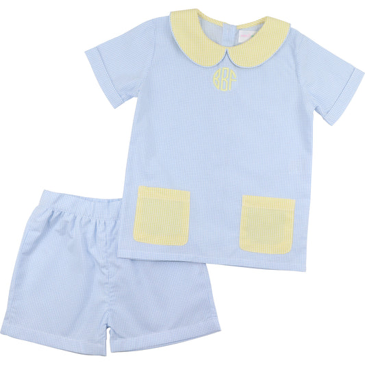 Blue And Yellow Gingham Short Set