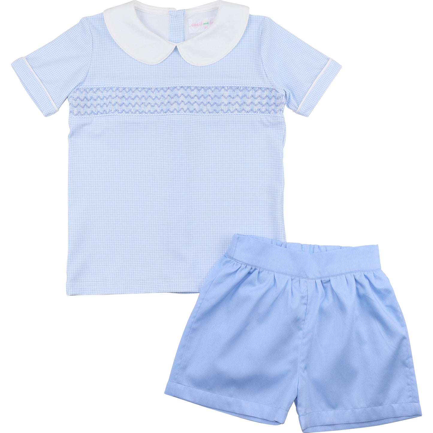 Blue Gingham Geometric Smocked Short Set